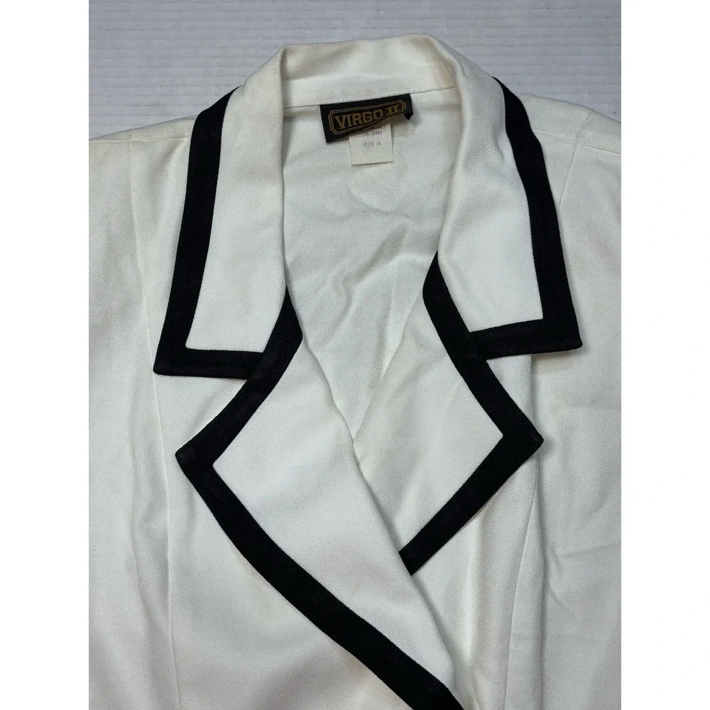Vintage 80s VIRGO II Nautical Blouse Women 10 White Black Military Button USA‎